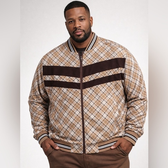 Stacy Adams Other - Stacy Adams Brown Plaid Bomber Jacket